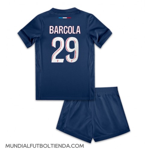 Camiseta Paris Saint-Germain Bradley Barcola #29 Primera Equipación Replica 2024-25 para niños mangas cortas (+ Pantalones cortos)